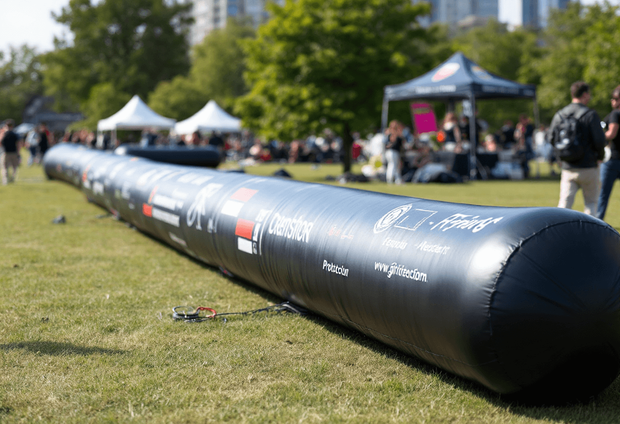 Boudin gonflable publicitaire posé en extérieur